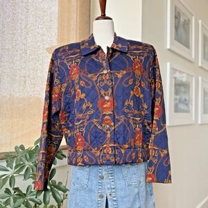 Tanner Collection Quilted Equestrian Jacket Women's 12 Button Front Navy Vintage